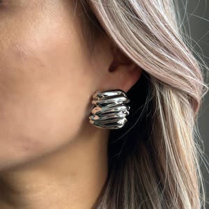 Silver Statement Stud Earrings Irregular Earrings Rectangle Stud Earrings Silver Geometric Earrings Unique Boho Jewelry Gift for Her
