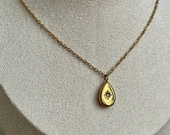 Gold Filled Necklace Pendant Water Drop Necklace Stainless Steel Jewelry Dainty Charm Necklace Minimalist Teardrop Pendant Zircon Teardrop