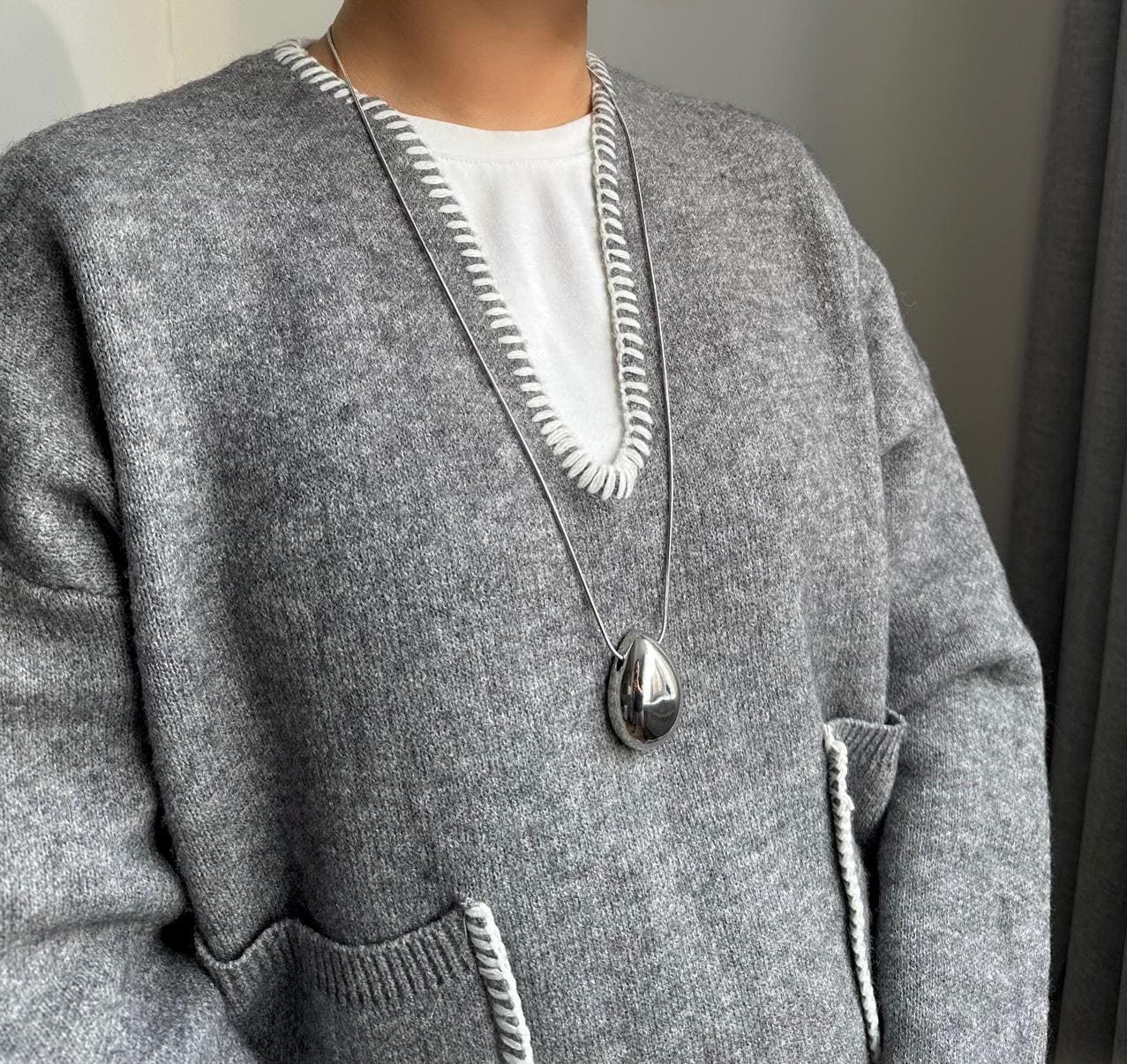 Silver Ball Necklace: Hammered Dome Pendant, Minimalist Style