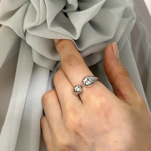 Silver Double Ball Ring Geometric Chunky Jewelry Silver Adjustable Ball Ring Bold Modernist Ring Silver Globe Ring Gift For Her