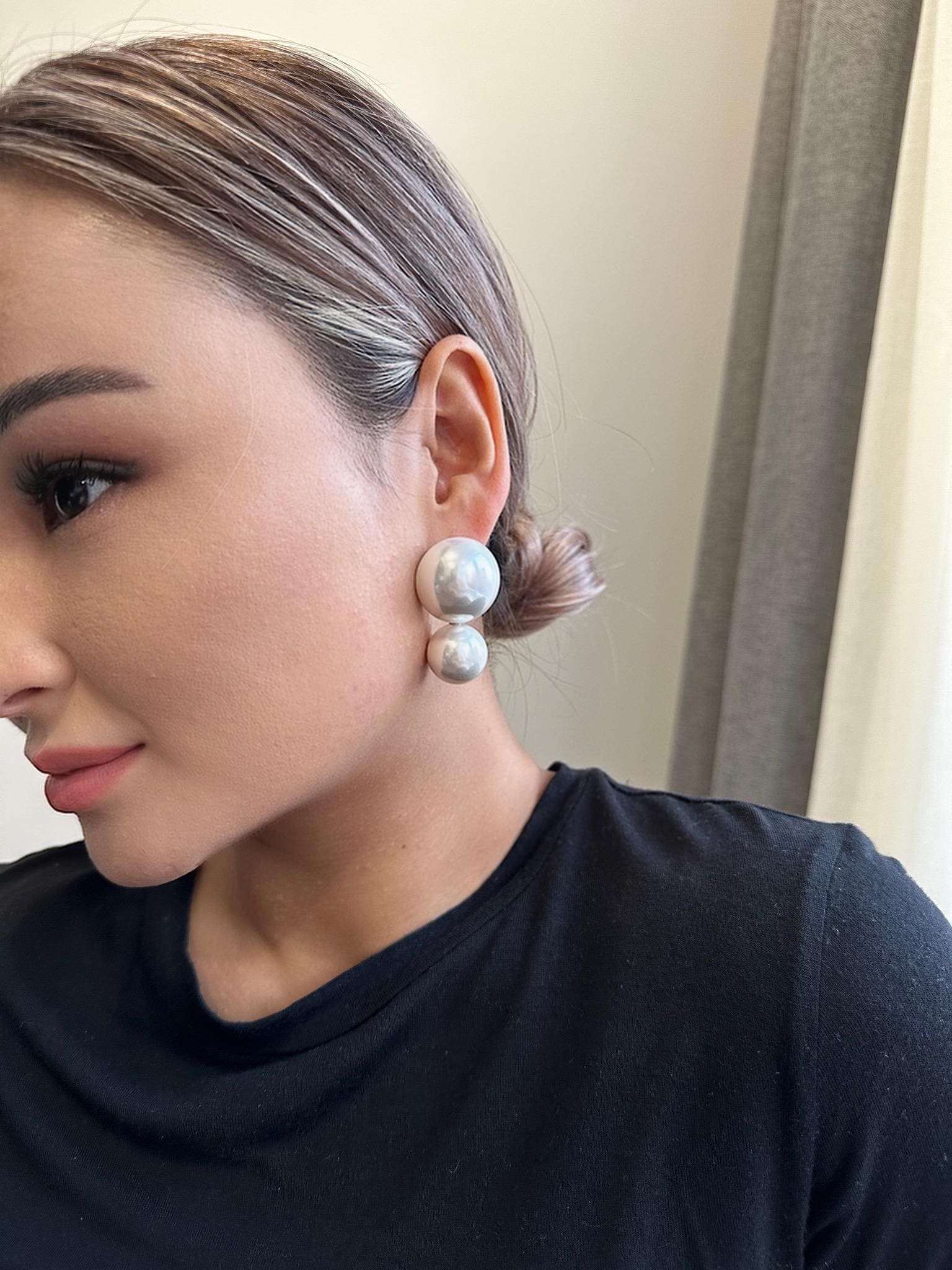 Double-Pearl Earrings Oversized Pearl Earrings Dainty Stud Earrings Freshwater Pearl Dangle Earrings Wedding Bridal Earrings Bridesmaid Gift