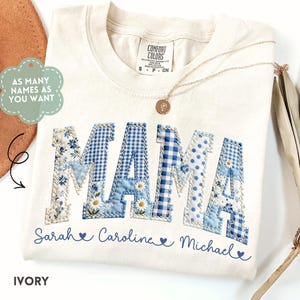 Personalized Mama shirt with Kids Names, Patchwork Floral Mom Gift for Mother's Day, Mama Applique print Shirt, Birthday gift
