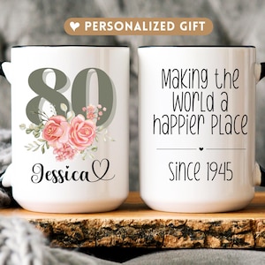 80th birthday gift for woman Personalized 1945 birthday gift for friend Custom birthday mug for 80 years old Floral name mug 80th birthday