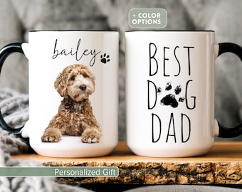 Best Dog Dad Custom Mug with Pet Photo, Personalized Dog Lover Gift, Dog Dad Coffee Cup, Pet Name Mug, Paw Print Mug, Gift for Him
