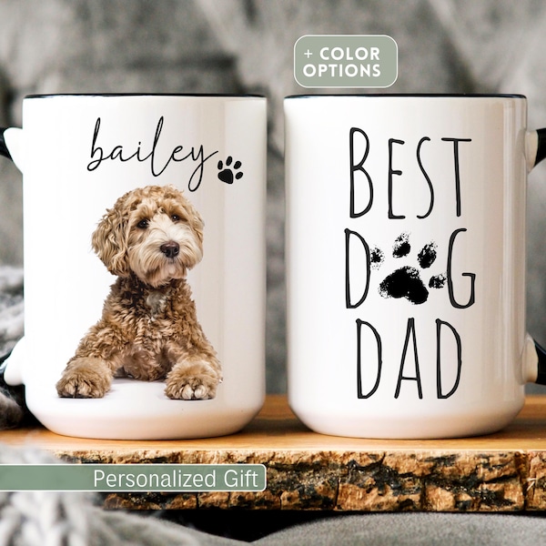 Best Dog Dad Custom Mug with Pet Photo, Personalized Dog Lover Gift, Dog Dad Coffee Cup, Pet Name Mug, Paw Print Mug, Gift for Him