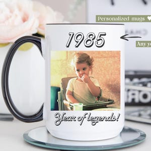 Custom Picture mug, 40th Birthday gift, Vintage 1985, 40 years old gift, Personalized Picture coffee cup, Friend birthday present Coffee cup