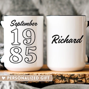 40th birthday gift for Him Her, Personalized Month birthday mug, 1985 Custom mug with name 40 year old gift for friend Gift for husband wife