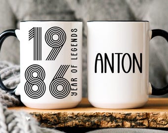 Personalized 40th Birthday Mug for Him/ Her, Custom Name, 1986 friend birthday gift