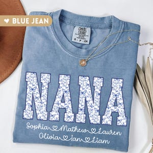 Personalized Nana Shirt with kids Names, Floral Nana T-Shirt, Custom Kids Names Grandma Shirt, Grandma Nana Gigi Mimi Christmas gift