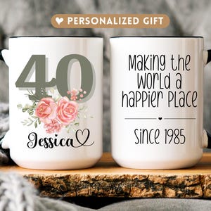 40th birthday gift for woman Personalized 1985 birthday gift for friend Custom birthday mug for 40 years old Floral name mug 40th birthday