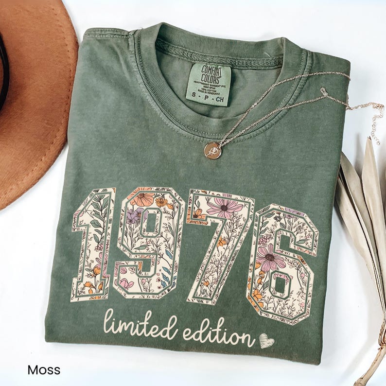 vintage 1976 birthday shirt with floral numbers