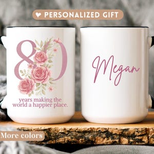 80th birthday gift for woman Personalized 1945 birthday gift for friend Custom birthday mug for 80 years old Floral name mug 80th birthday