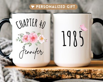 40th Birthday Mug, Personalized Floral Gift for Her