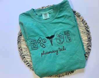 Pharmacy Tech Embroidered Crewneck T-shirt: Pharmacy Gift