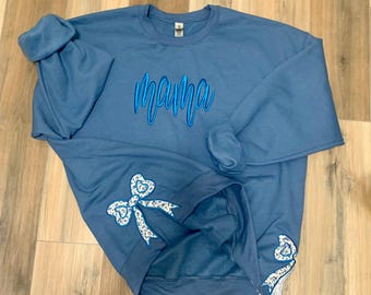 Embroidered 3D puff Mama sweatshirt with side bows