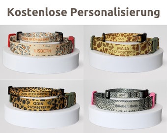 Hundehalsband Welpenhalsband personalisiert, Animal Print, schmal, leicht, individuell bedruckt, Halsband Hunde, Halsband mit Name + Nummer