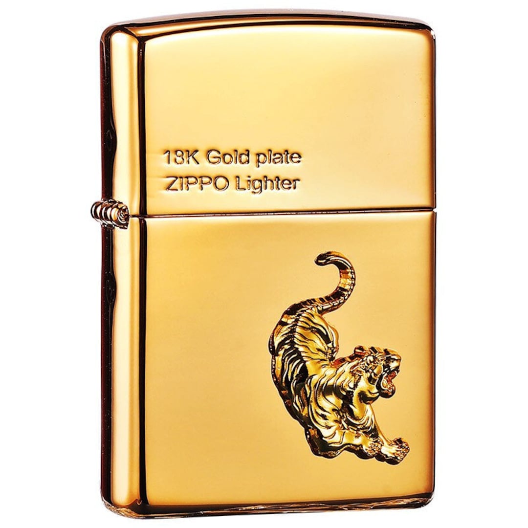 Zippo Rare 18k Gold Plated Tiger Emblem Asian Market New in