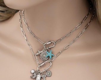 Build Your Own Silver Charm Necklace with carabiner Clasp and 418 Charms Personalised Jewellery Idea Gift for Her