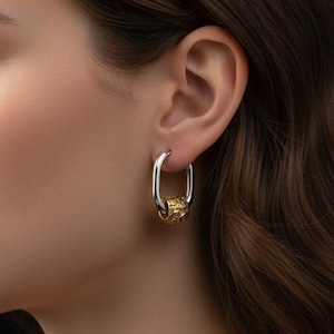 ミックスメタルフープイヤリング：防水・低刺激性ゴールド渦巻きビーズ