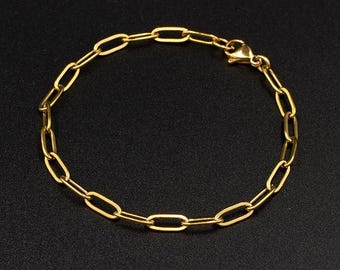 Gold Plated Stainless Steel Paperclip Link Bracelet Flattened Oval Links Bracelet