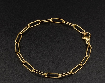 Gold Plated Stainless Steel Paperclip Link Bracelet