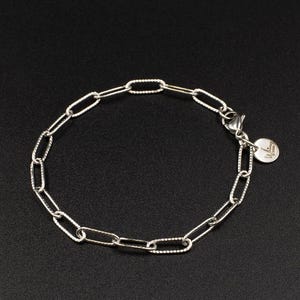Silver Textured Paperclip Bracelet Stainless Steel Minimalist Link Bracelet