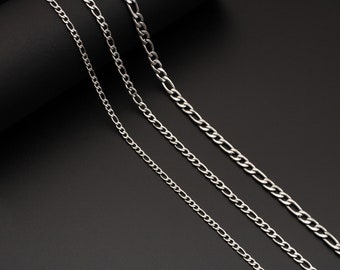 Stainless Steel Figaro Chain Necklace Various Sizes Gift For Him Silver Figaro Chain