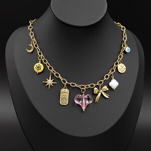 Custom Charm Necklace: 658 Gold Charms, Personalized 18K Gold Plated Stainless Steel