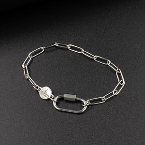 Silver Paperclip Chain Carabiner Bracelet Stainless Steel Charm Holder Bracelet Gift for Her