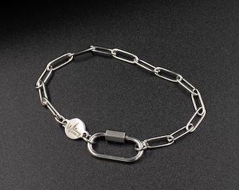 Silver Paperclip Chain Bracelet with Carabiner Clasp Minimalist Bracelet for Charms Charm Holder Bracelet