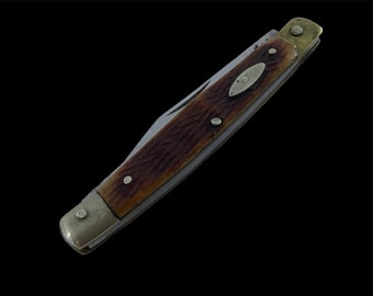 Cuchillo japonés vintage de 2 hojas. Acero inoxidable con imitación madera.