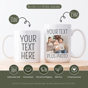 Custom Picture Mug, Customizable Mug, Custom Photo Mug Large, Create Your Own Mug, Personal Mug Gifted, Picture And Text, Add Your Own Photo