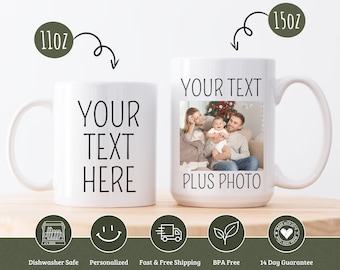 Custom Picture Mug, Customizable Mug, Custom Photo Mug Large, Create Your Own Mug, Personal Mug Gifted, Picture And Text, Add Your Own Photo