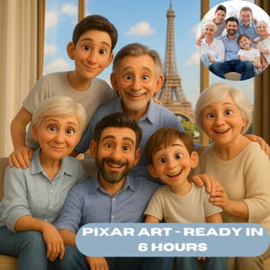 Custom Pixar-Style 3D Cartoon Portrait – Personalized Couple, Family, Wedding, or Anniversary Illustration from Photo – Digital Download