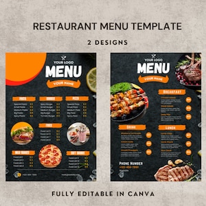 Restaurant Menu Template, Canva Template, Editable Menu, Price list, a4 Size Menu, Cafe Menu, Burger Menu, Pizza Menu