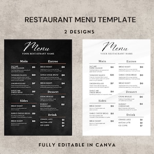 Restaurant Menu Template, Canva Template, Editable Menu, Price list, a4 Size Menu, Modern Menu, digital download, food template