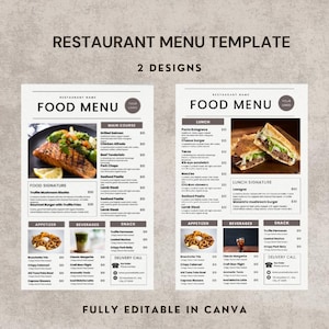 Plantilla de menú de restaurante, plantilla de Canva, menú editable, lista de precios, menú de tamaño 11 x 17, menú de cafetería, diseño de restaurante para desayuno y cena