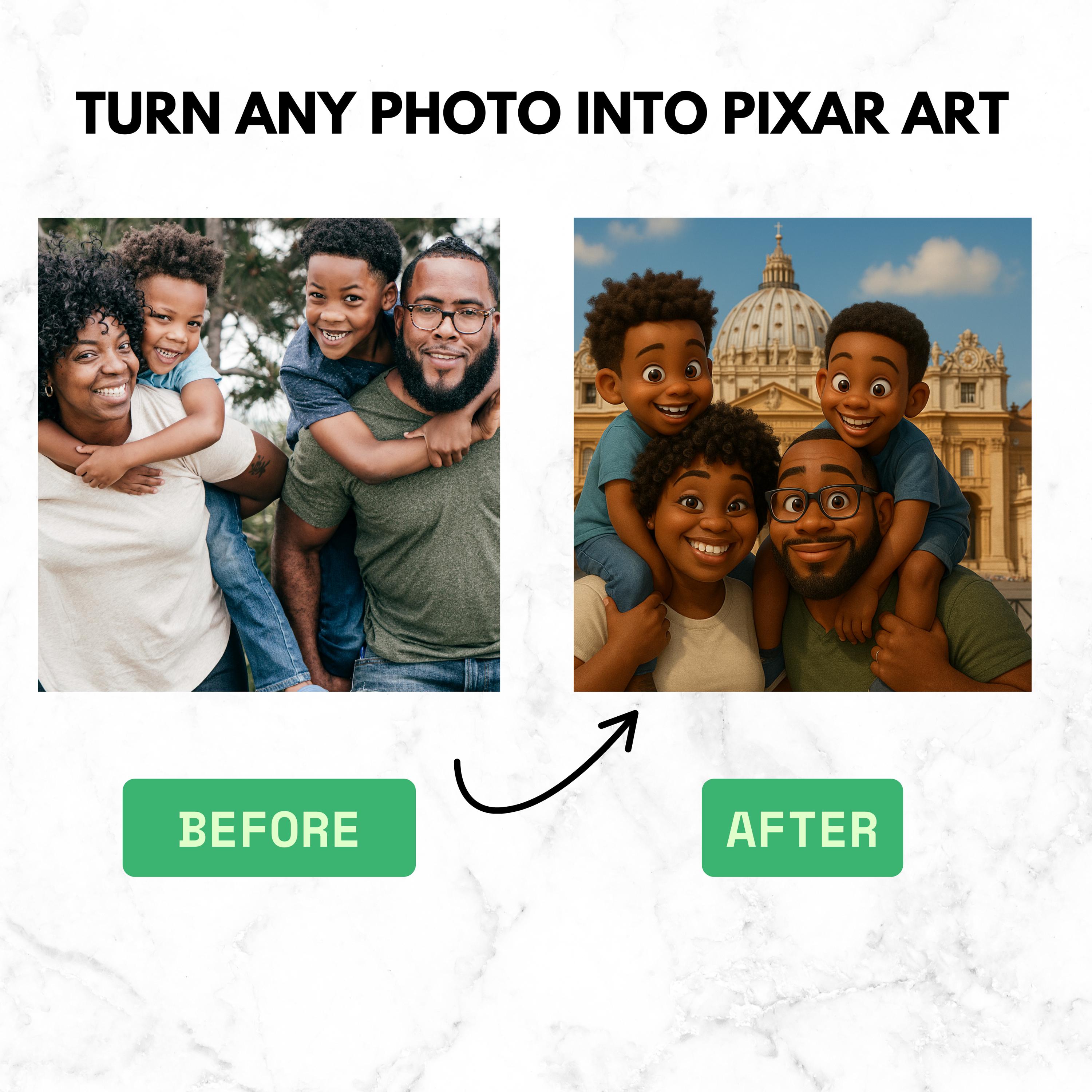 Custom Pixar-style Family Portrait: Personalized Digital Illustration ...