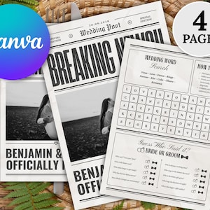 Wedding Newspaper Template with Photo, Wedding Newspaper Template, Wedding Program, Newlywed Times, Editable Newspaper Itinerary, Marriage