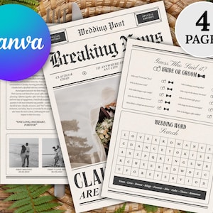 Wedding Newspaper Template with Photo, Wedding Newspaper Template, Wedding Program, Newlywed Times, Editable Newspaper Itinerary, Marriage