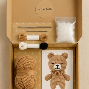 Crochet Teddy Bear Kit – DIY Amigurumi Kit with Yarn, Hook & Stuffing | Beginner Friendly Craft Kit