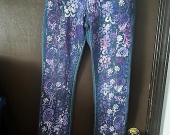 Handpainted upcycled jeans juniors sz 9