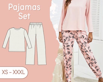 Pajamas Sewing Pattern, Long Sleeve Pajama Set, Women's Sleepwear (PDF, XS-XXXL, Beginner Friendly)