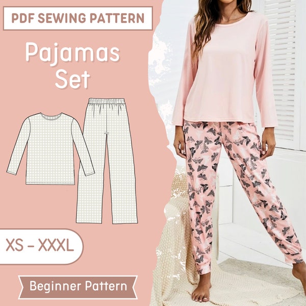 Vrouwen pyjama set patroon, pyjama patroon, PJ set patroon, lounge broek naaipatroon PDF, naaipatroon voor vrouwen, vrouwen naaipatronen