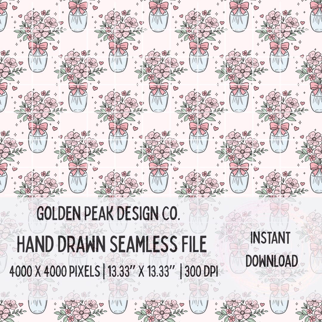 Coquette Floral Seamless Pattern, Pink Bow Flowers Pattern, Spring ...