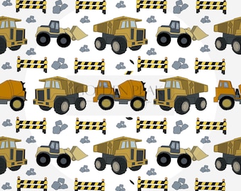 Construction Truck Seamless Pattern | Boys Room Digital Paper | Dump Truck & Cement Mixer Design | 12x12in 3600x3600px 300 DPI | PNG JPG