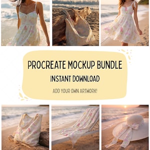 Summer Mockup Bundle, 6 Coquette Beach Mockups, Feminine Product Mockups, Seamless Pattern Mockup Set, Procreate Mockups, Girly Aesthetic