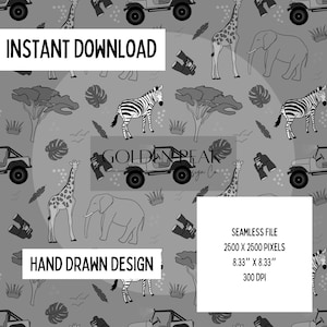 Black and White Safari Seamless File, Safari, Instant Download, Digital File, Seamless Pattern, Repeating Patterns, Seamless Digital File