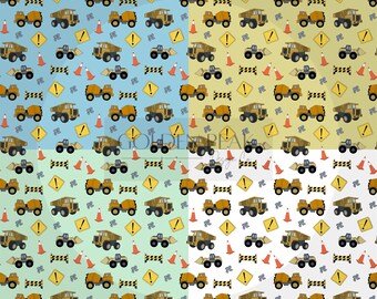 Construction Truck Seamless Pattern BUNDLE  | Boys Room Digital Paper | Dump Truck & Cement Mixer Design | 12x12in 3600x3600px 300 DPI |