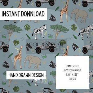 Blue Safari Seamless File, Safari, Instant Download, Digital File, Seamless Pattern, Repeating Patterns, Seamless Digital File, Seamless